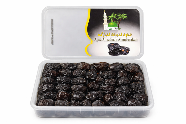 Premium Ajwa dates from Madina in packaging tray — Ghafori Foods